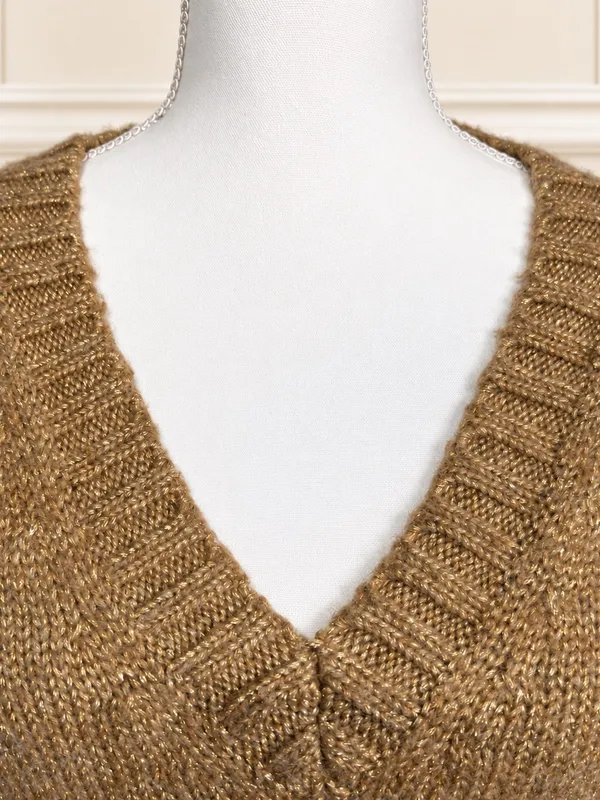 Lauren Ralph Lauren Gold Metallic V-Neck Sweater Women’s S Holiday - Image 3