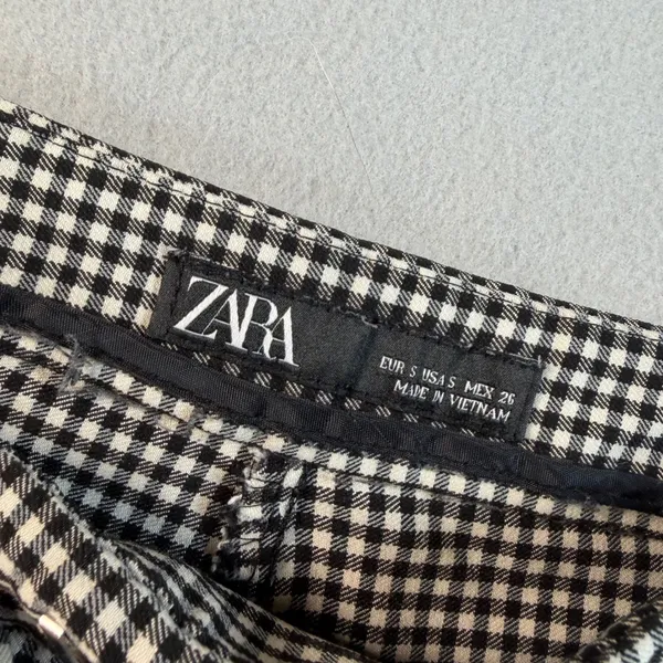 Zara Women Black White Gingham Check Slim Fit Ankle Pants Size Small S 26 - Image 7