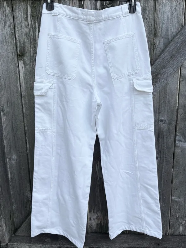 Hudson Jeans Anthropologie High Rise Wide Leg Cargo Pants White Size 30 - Image 9