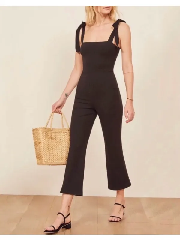 Reformation Wesley Ribbed Jumpsuit Tie Straps in Black Size Small - Image 2