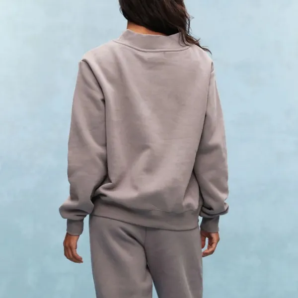 PARKE Monochrome Varsity Mockneck Sweatshirt in Stone Gray New - Image 3