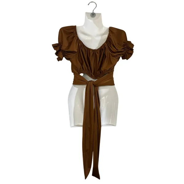 Sweetheart Neckline Crop Top Puff Flutter sleeves Crossover Wrap Waist SC - Image 2