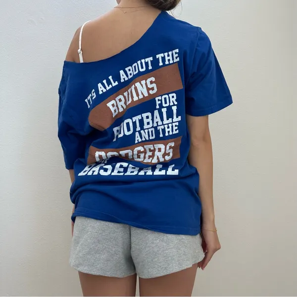 UCLA & Dodgers Blue off the shoulder T-Shirt - Image 3