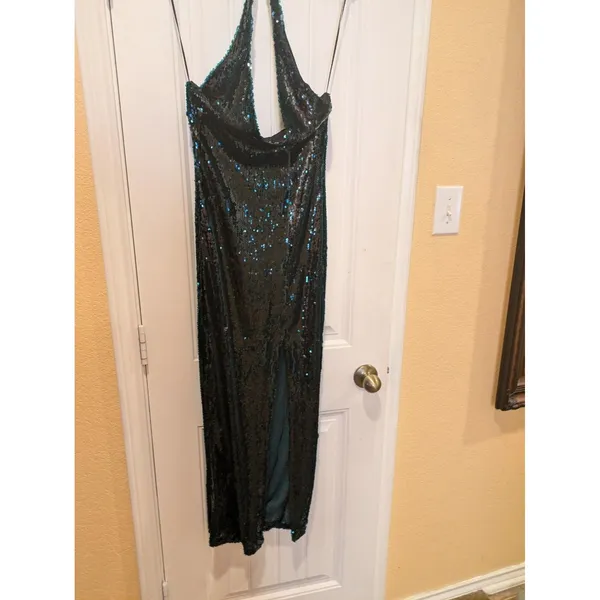 Zara Green Halter Neck Midi Sequinned Dress Size Xs - Image 7