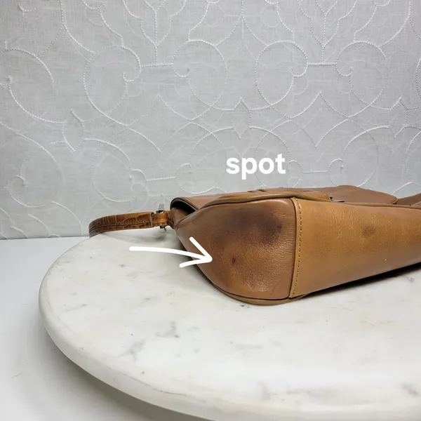 VTG Franco Sarto Y2K Leather Shoulder Bag Tan Alligator Trim Baguette Purse - Image 13