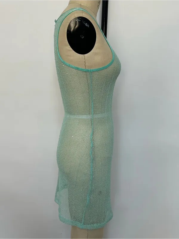White Fox Boutique Mint Green Sheer Knit Slip - Image 3