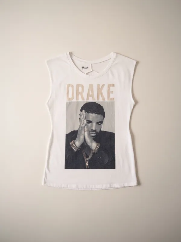 Bravado Drake Official Merch Twist Back Cutout Tank Top White Graphic Size Small - Image 4