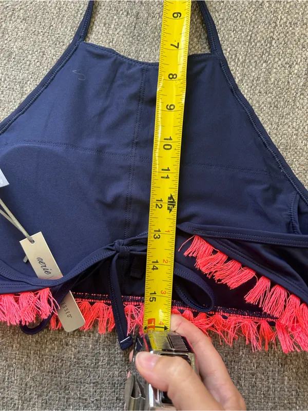 aerie Navy High-Neck Bikini Top with Coral Fringe | Size Medium (New $34.95) - Image 9