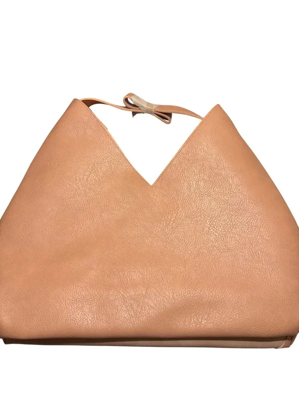 Ulta Beauty Peach Faux Leather Triangle Tote Bag Single Handle New With Tags - Image 3