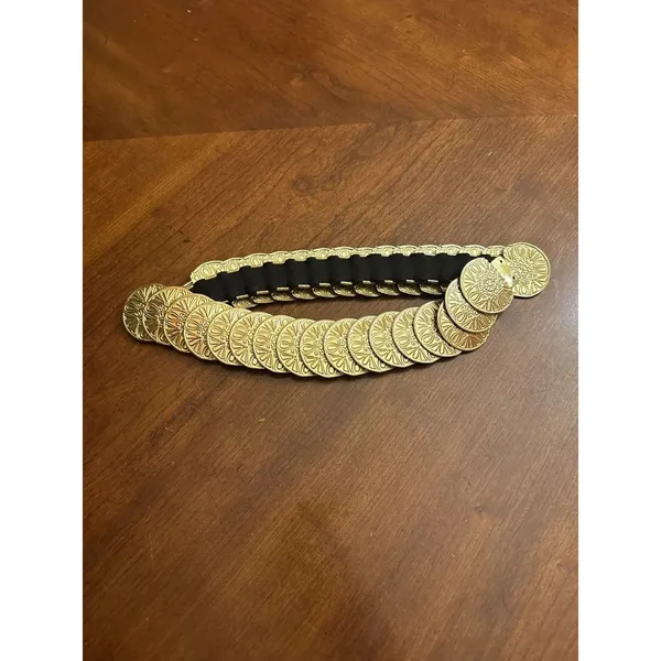 Chain Belt Goldtone Metal Faux Coin Stretchy Will Fit From 24" Up to 28" Waist - Image 4