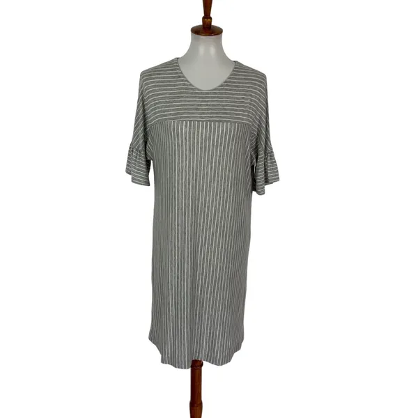 Anthropologie COA Small Gray Striped Short Sleeve Midi Dress - Image 2