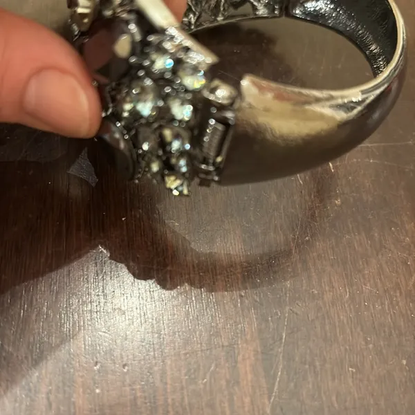 Glamorous Black and Silver Cuff Bracelet with Sparkling Stones - Image 5