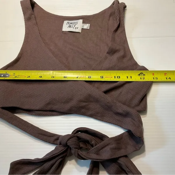 Princess Polly Jaye Top Brown Ribbed Wrap Crop Sz 0 - Image 6