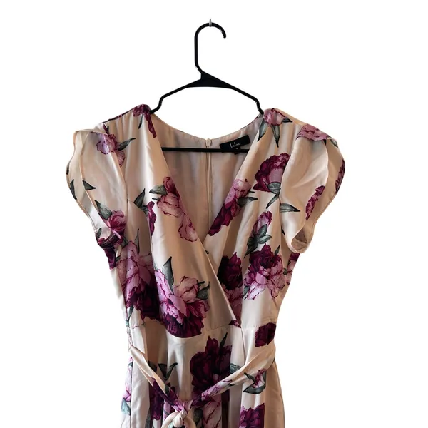 Lulus Pink Purple Floral High-Low Wrap Maxi Dress Women Sz M - Image 5