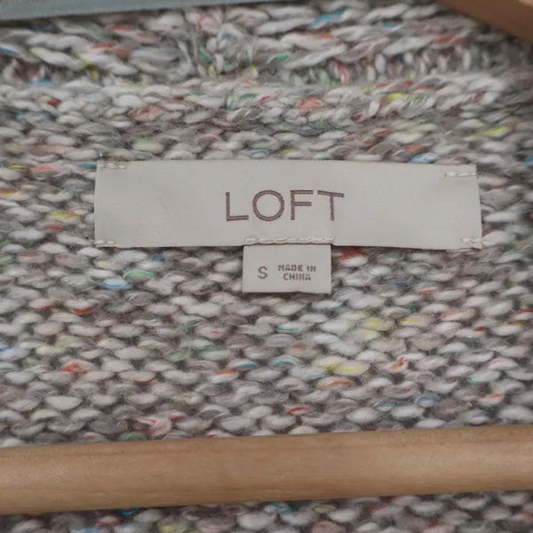 LOFT Womens Small Open Front Marled Cardigan Sweater Oatmeal Beige Multi - Image 3