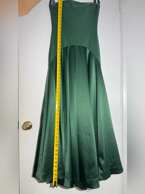 Hutch Anthropologie Strapless Satin Gown in Deep Green Maxi Dress - Image 6