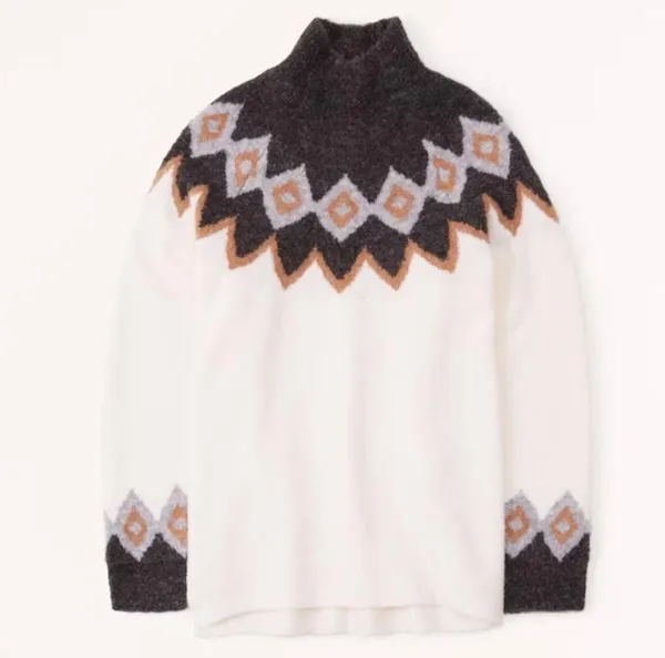 Abercrombie & Fitch Mock Neck Fairisle Fluffy Sweater XS GUC - Image 2