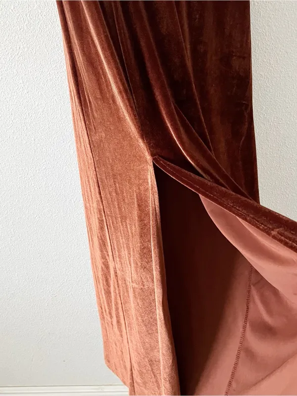 Baltic Born Tatiana Rust Brown Velvet Formal Bridesmaid One Shoulder Maxi Dress - Image 5