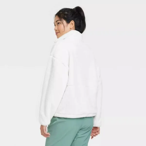 All In Motion Womens High Pile Fleece Pullover Jacket 1/4 Zip White XL - Image 2