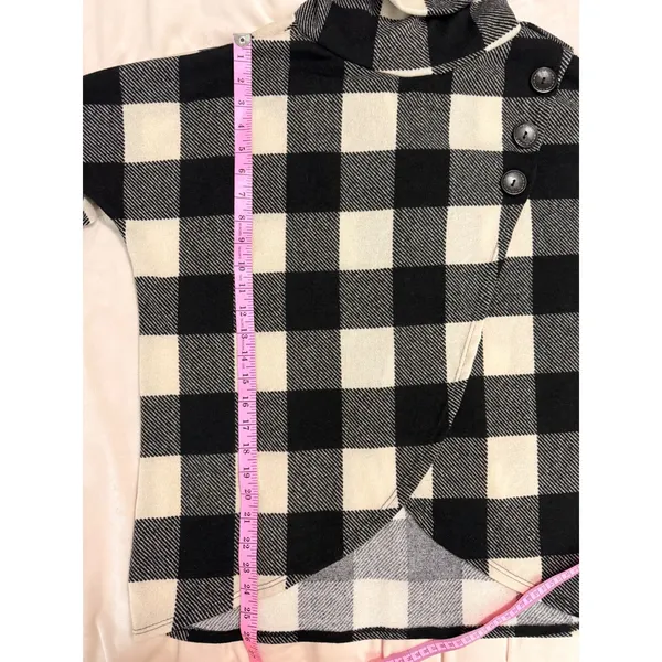 7th Ray Buffalo Plaid Cowl Neck Asymmetrical Button Wrap Sweater Black White L - Image 8
