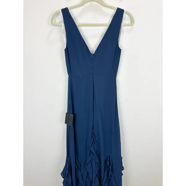 Lulus Alorna Dark Navy Sleeveless Ruffled Maxi Dress Formal Chiffon XS NWT - Image 10