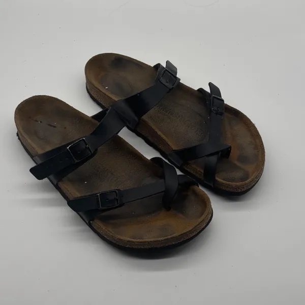 Birkenstock Mayari Black Birko-Flor Sandals Toe Loop Strappy Slides Size 39 8 L8 - Image 3