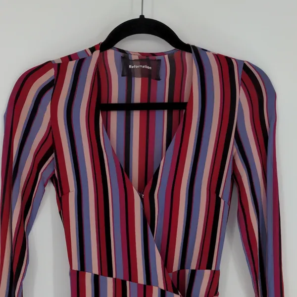 Reformation Anya Women's Wrap Dress Size Extra Small Vertical Stripe Colorful‎ - Image 2