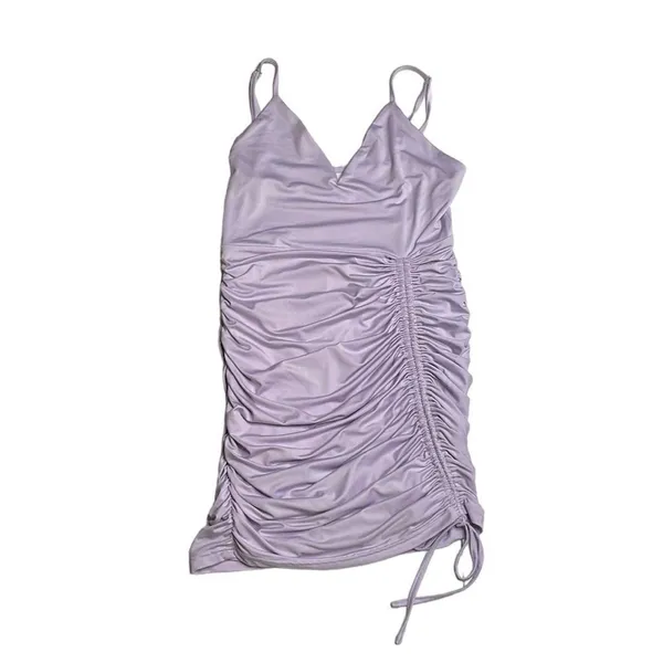 Revolve Lavender Vneck Bodycon Rouched mini dress Medium - Image 4