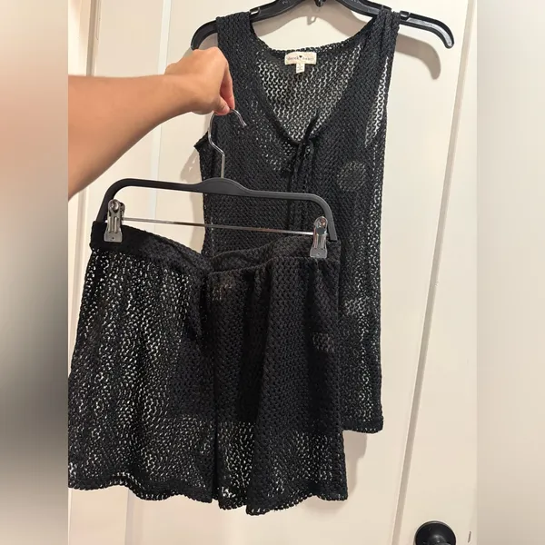 Derek Heart NWOT Black Crochet Tank Top and Shorts Set‎ Swim CoverUp Size L - Image 2