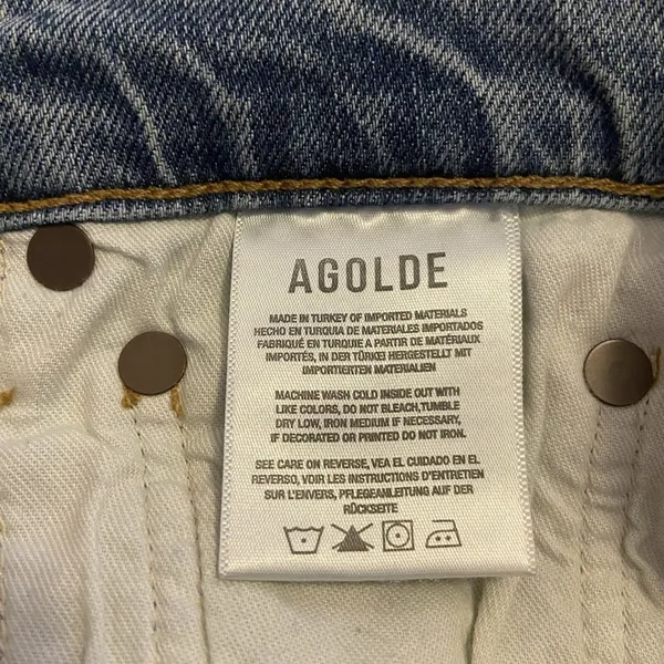 AGOLDE High Rise Straight Leg Distressed Jeans Light Wash Size 27‎ Button Fly - Image 12