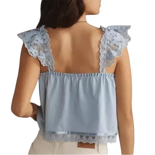 Anthropologie Tiny Daphne Lace Tank Blue Flutter Strap Womens Size Medium - Image 2
