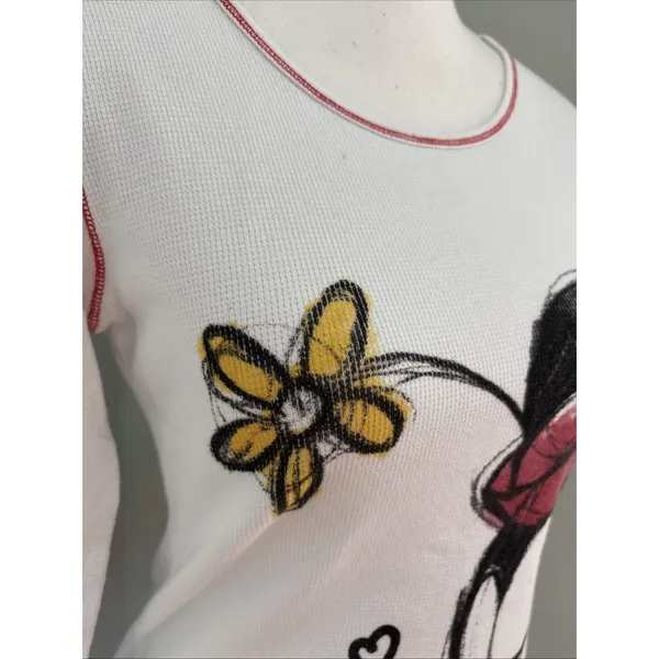 Disney‎ Small white Minnie Mouse waffle long sleeve shirt Henley - Image 2