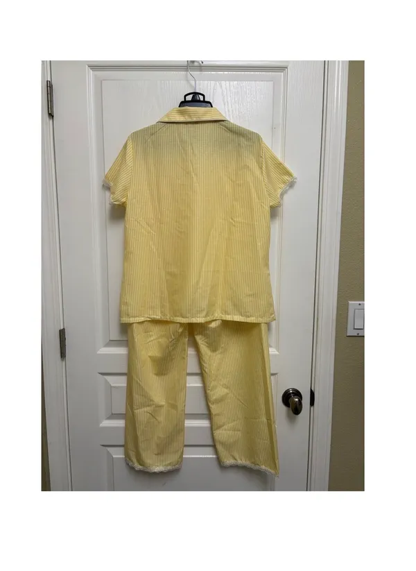 Yellow striped lace trim pajama set - Image 7