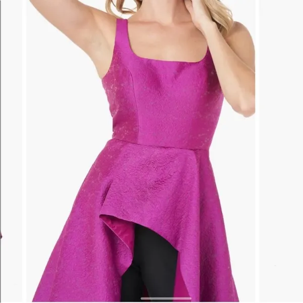 NWT KAY UNGER Jacquard Asymmetric Ruffle Maxi‎ Romper jumpsuit Cerise Sz 8 - Image 4