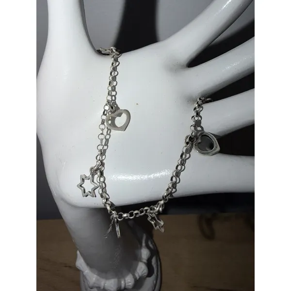 Sterling Silver 925 Anklet Star‎ Heart - Image 2
