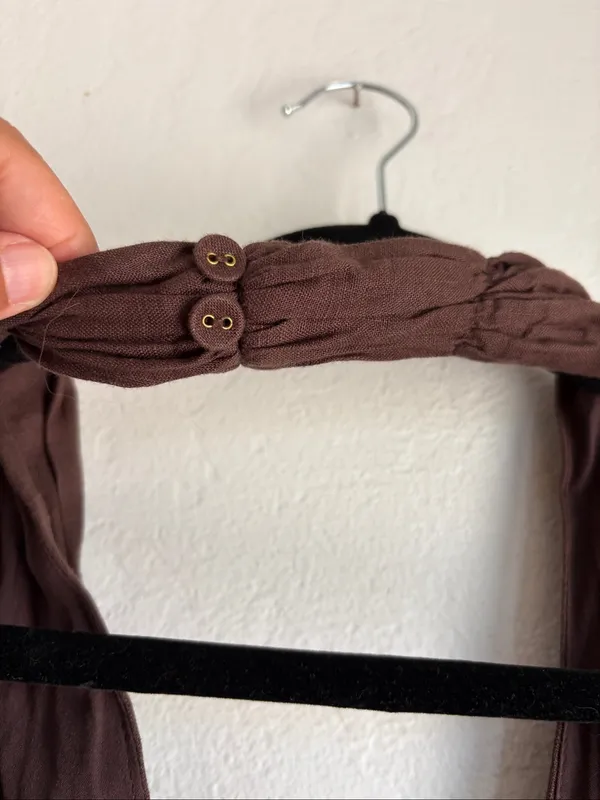 Dishh Harrier Linen Dress Womens 8 Dark Chocolate Brown Halter Midi Tiered - Image 10