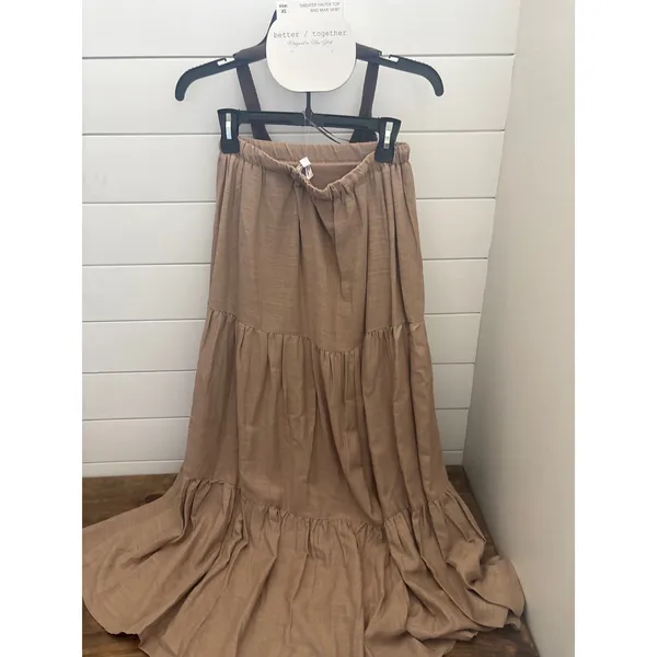 Better Together Crochet Halter Top and Tiered Maxi Skirt Set Brown Tan XS - Image 3