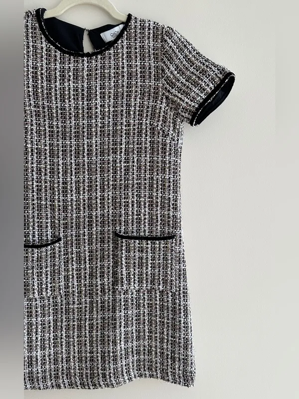 CeCe Tweed Shift Dress with Patch Pockets, Black/Pink/Gold/White, Size 4 - Image 6