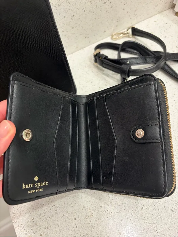 Kate Spade Black Leather Daisy Meow Top Handle Crossbody Bag With Wallet EUC - Image 11