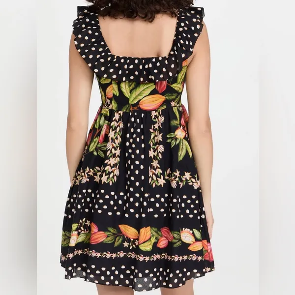 Farm Rio Tropical Floral Polka Dot Mini Dress S | Ruffle Strap Summer Vacation - Image 3