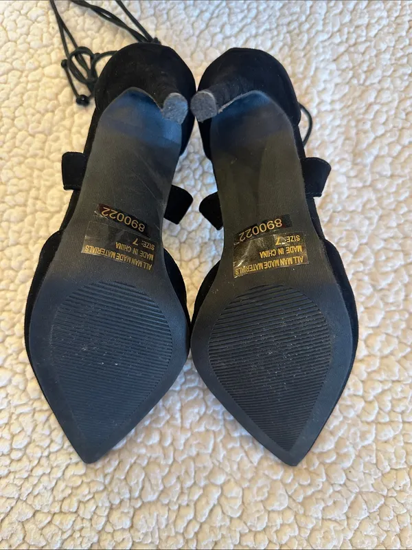 Charlotte Russe Black Pointed-Toe Lace-Up 4” Stiletto Heels Sz 7 - Image 4