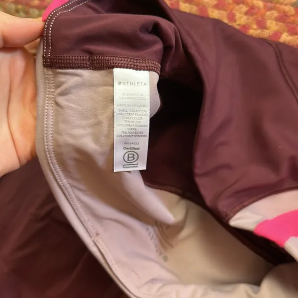 ATHLETA MAROON PINK STRIPE CRUNCH 7/8 TIGHTS - Image 6