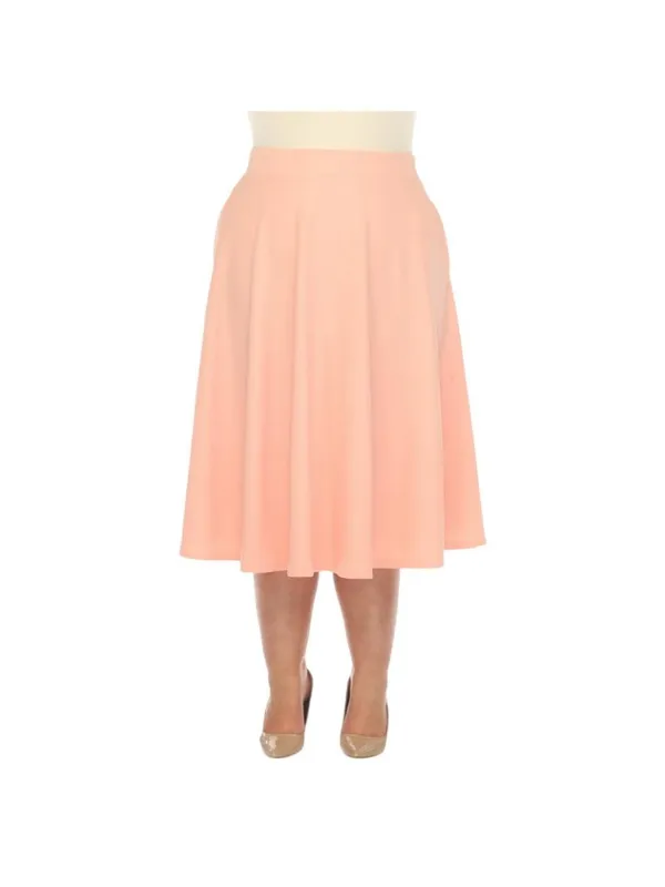 White Mark Flared Elastic Waist Midi Skirt with Side Pockets PS709 Peach Pink 1X - Image 8
