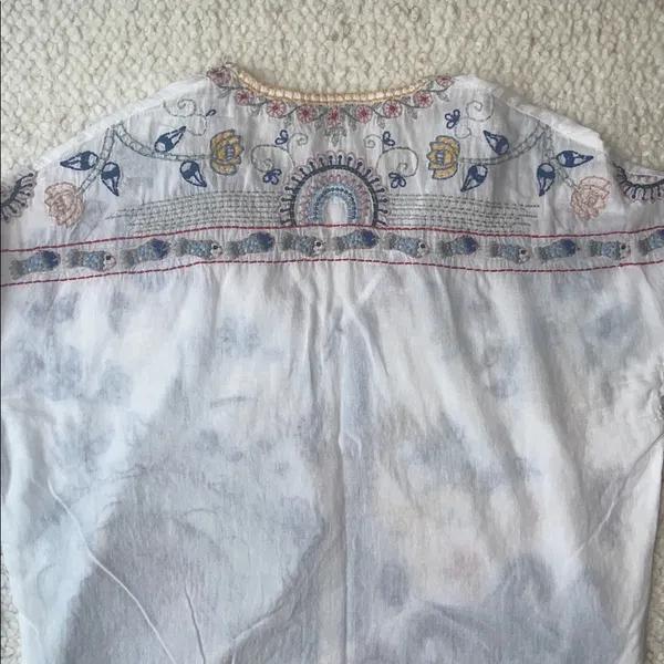 Zara Embroidered Floral‎ Fish Turtle Bird V-Neck Blouse Oyster White Small - Image 11
