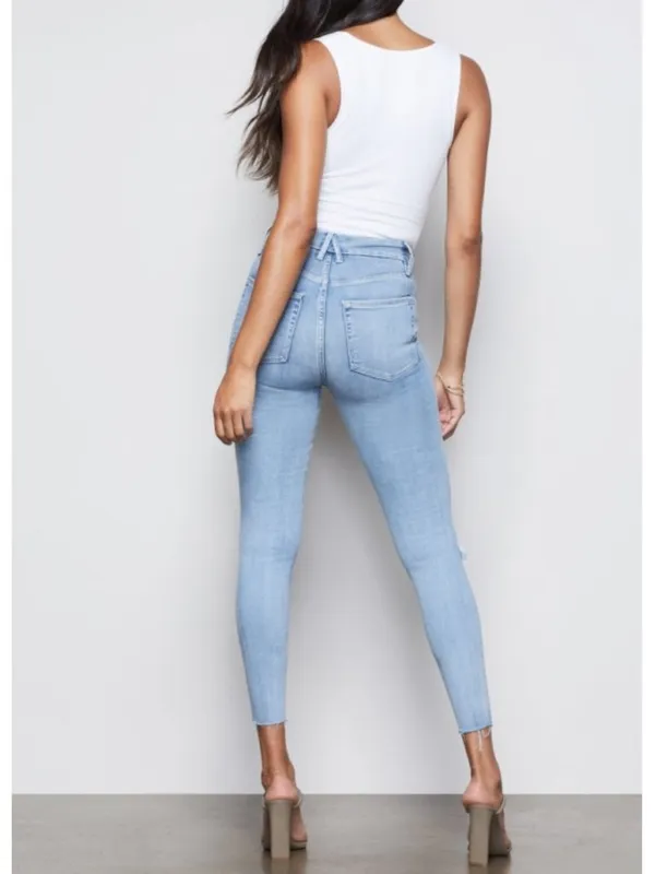 Good American Good Waist Crop Raw Edge Blue352 Ripped Distressed High-Rise Waist - Image 2