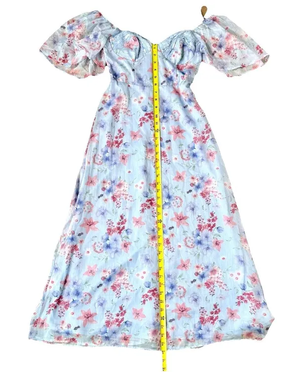 Lulus Valla Light Blue Floral Flutter Sleeve Bustier Midi Dress NWT Size XS - Image 6
