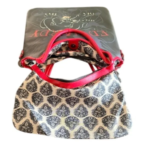 Ed Hardy Panther Tattoo Tote Bag Black Red Shoulder Purse Built-In Zip Pouch - Image 11