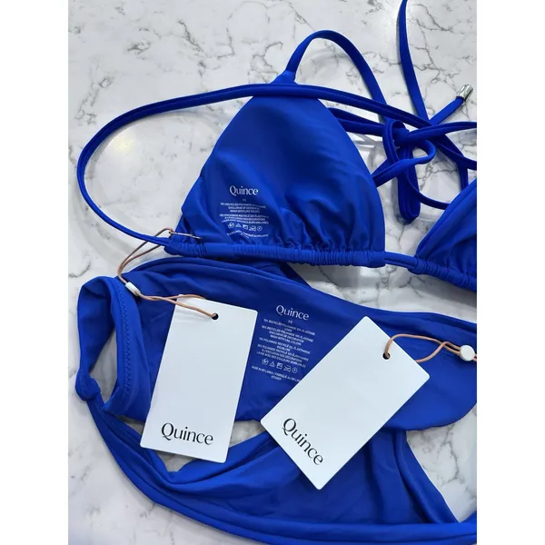 NWT Quince Electric Blue Italian Triangle Bikini Top & Low Rise Bottoms Size XS - Image 3
