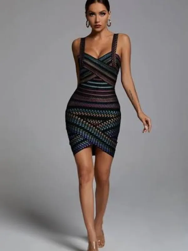 Bella Barnett Rainbow Bandage Dress Bodycon Club Party size Large NWT - Image 2