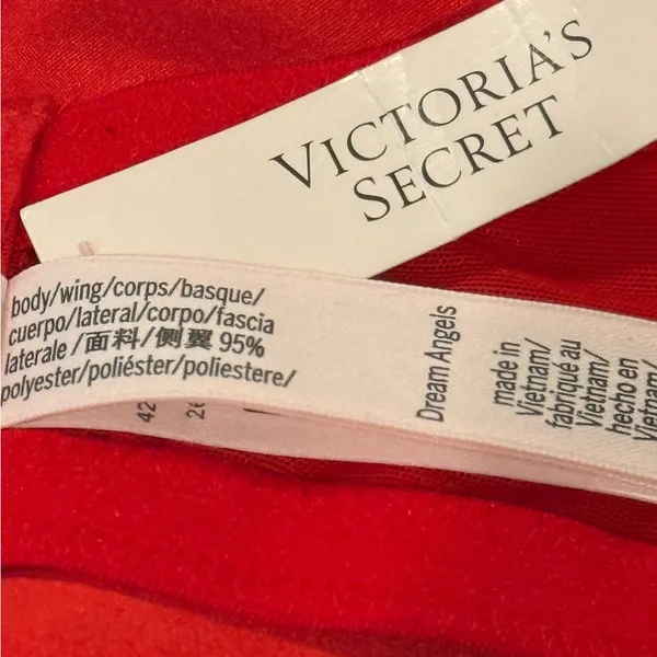 VICTORIA’S SECRET Dream Angels Wicked Satin Peek A Boo Cup Bra Red Crystal XL - Image 12